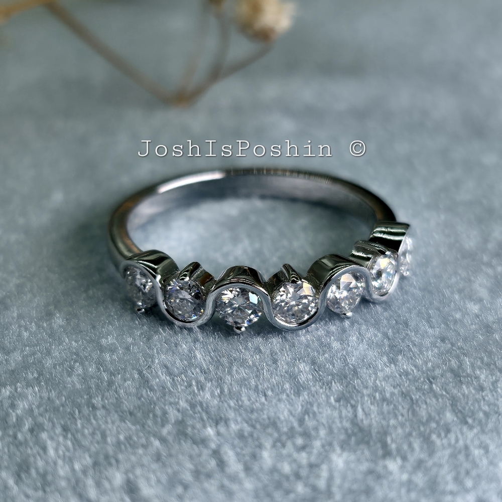 Sculpted Moissanite Anniversary Band In Sterling Silver